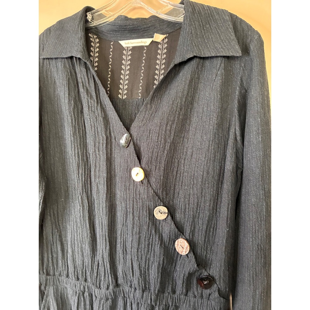 Soft Surroundings Black Crinkle Textured Asymmetrical Button Jumpsuit PM Petite - Picture 8 of 13